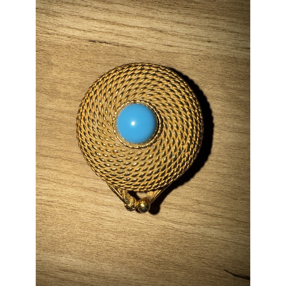Estee Lauder Solid Perfume Compact Gold Tone Rope Design Turquoise‎ Color Stone